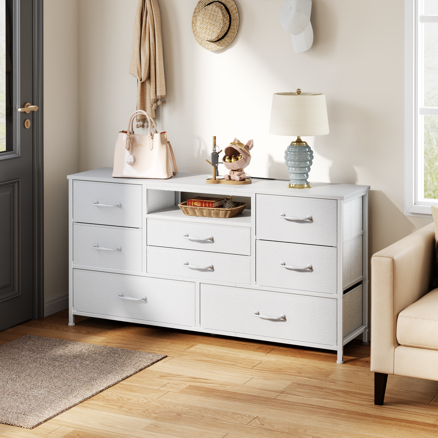 Tydimor TV Stand for TVs up to 55", Media Console for Living Room, Entertainment Center with Cabinet Storage, White